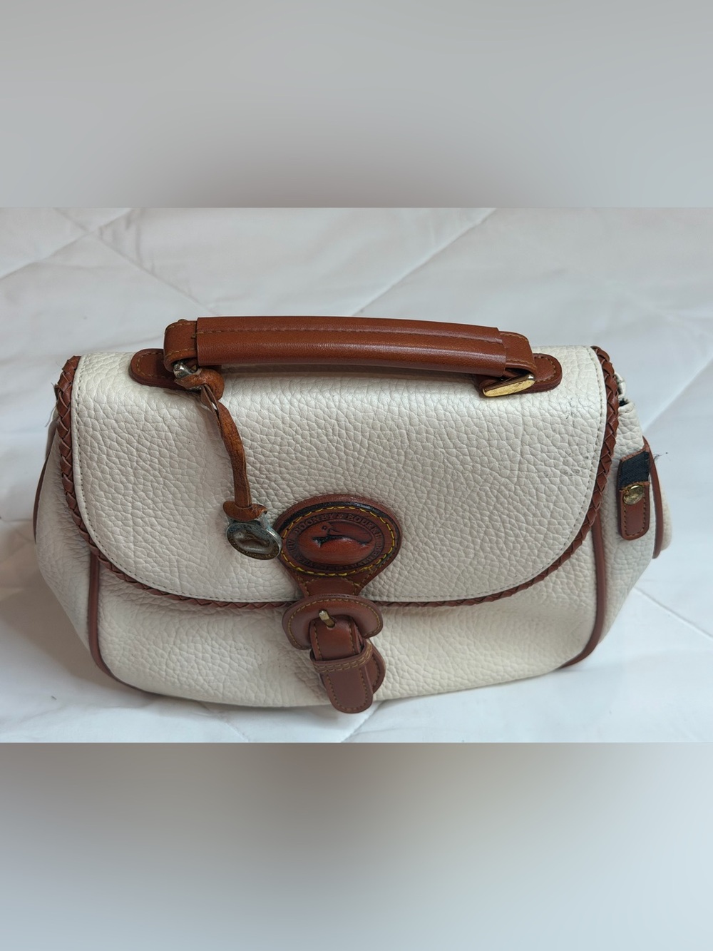 Rare Vintage Dooney & Bourke Cream Pebble Leather Satchel Duck Purse Bag READ